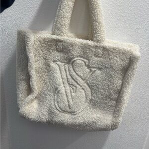 Cream Sherpa Tote Bag with Embossed Logo